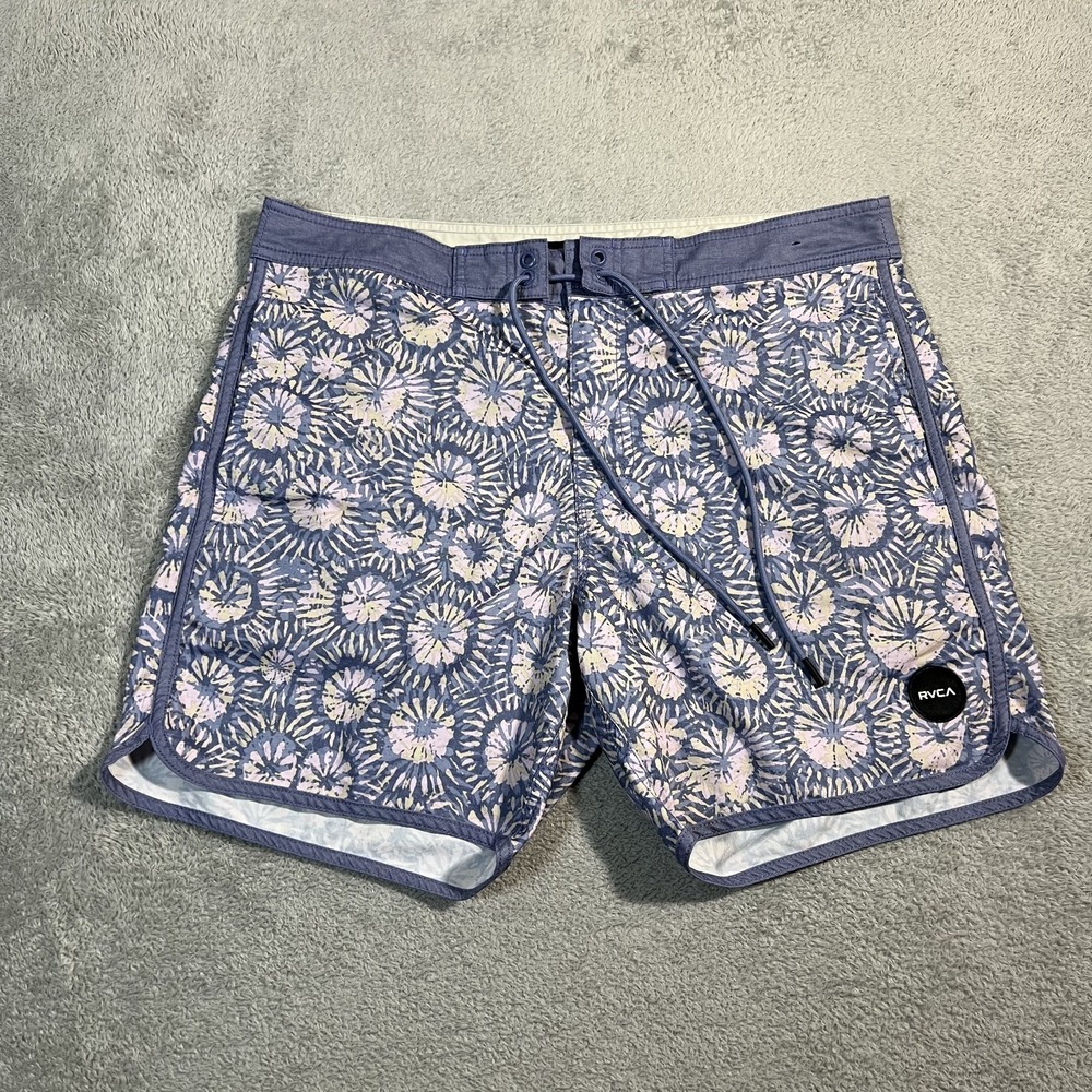 RVCA Board Shorts Mens 34 Blue Floral Print Swim Pocket Beach Surfing Strech